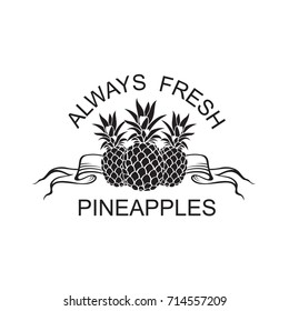 emblema negro de frutos tropicales de piña con cinta