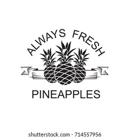 black emblem of pineapple tropical fruit with ribbon