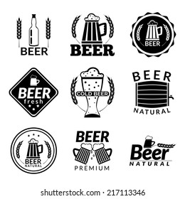 Black emblems of beer alcohol bar and pub isolated vector illustration