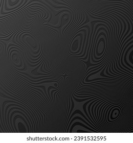 Schwarz geprägtes abstraktes Plakat mit strukturiertem, flüssigem Muster und ausgeprägtem Effekt der Illusion von Bewegung für Banner, Flyer, Einladung, Cover, Visitenkarte. Vektorgrafik