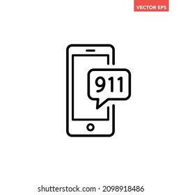 Black emergency call 911 line icon, simple emergency help online flat design pictogram, infographic vector for app logo web website button ui ux interface elements isolated on white background