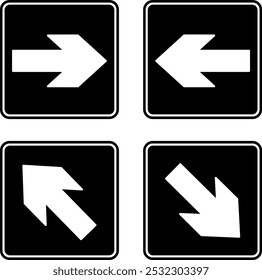 Black Emergency Exit Arrows. Vector Icons. Right, Left, Up, and Down Arrows. Sign Shows Evacuation Direction