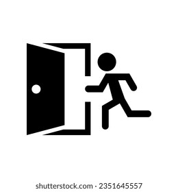 Black emergency exit door fire escape sign warning icon flat vector design