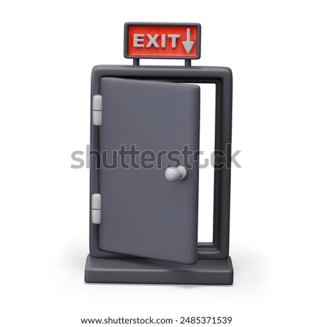 Black emergency exit door. Realistic model on white background