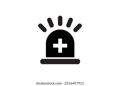 A black emergency siren icon with a white medical cross in the center, symbolizing healthcare, emergency services, and medical assistance alerts.