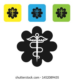 Black Emergency star - medical symbol Caduceus snake with stick icon isolated on white background. Star of Life. Set icons colorful square buttons. Vector Illustration