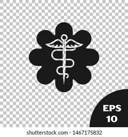 Black Emergency star - medical symbol Caduceus snake with stick icon isolated on transparent background. Star of Life.  Vector Illustration