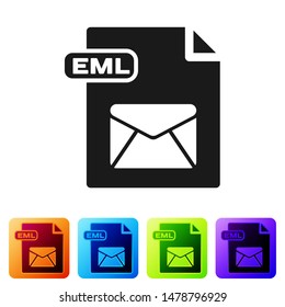 Black EML file document. Download eml button icon isolated on white background. EML file symbol. Set icons in color square buttons. Vector Illustration