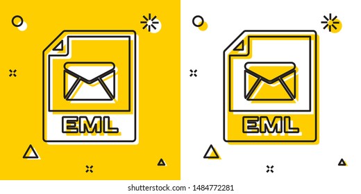 Black EML file document. Download eml button icon isolated on yellow and white background. EML file symbol. Random dynamic shapes. Vector Illustration