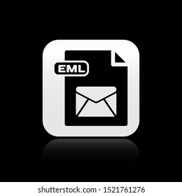 Black EML file document. Download eml button icon isolated on black background. EML file symbol. Silver square button. Vector Illustration