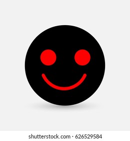 Black emoji, emoticon with red eyes and mouth on white background