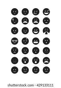 Black emoticon vector. Emoji vector. Smile icon set.  Emoticon icon web - stock vector.
