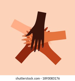 Black empowerment , a union of hands. International women's day concept. Cartoon flat design. Colorful vector illustration.