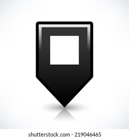 Black empty map pin location sign rounded square shape icon with drop reflection gray shadow isolated on white background in simple flat style. Web design element vector illustration save in 8 eps