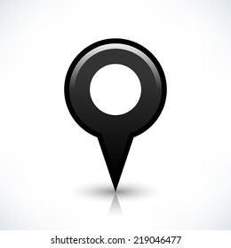 Black empty map pin location sign circular shape icon with drop reflection gray shadow isolated on white background in simple flat style. Web design element vector illustration save in 8 eps