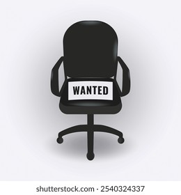 Black empty office chair with wanted information. Business hiring and recruitment concept vector illustration