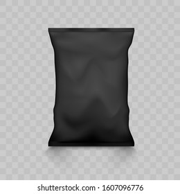 Black Empty Plastic Snack Bag Packaging Mockup