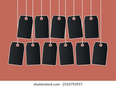 Etiquetas de Precio vacías negras en el fondo rojo del viernes negro