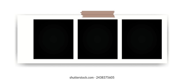 Black empty realistic Photo Frame Mockup on white background. Photography album template. Blank Image for memory on scrapbook.