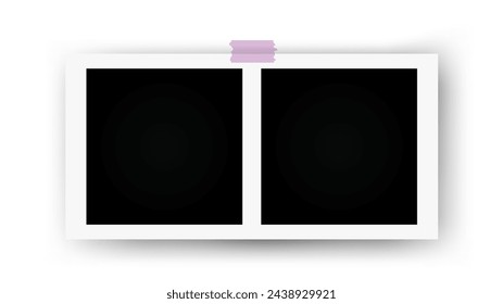 Black empty realistic Photo Frame Mockup on white background. Photography album template. Blank Image for memory on scrapbook.