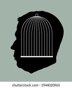 Black empty sad self anxiety stress abuse phobia depend addict male worker profile wed inside logo icon idea line draw vector graphic art. Closed alone old female web ill slave victim care job justice