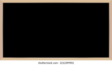 Black Empty School Board In A Light Wooden Frame. Horizontal Menu Chalkboard Template For Cafe Or Restaurant. 3D Realistic Vector Illustration.