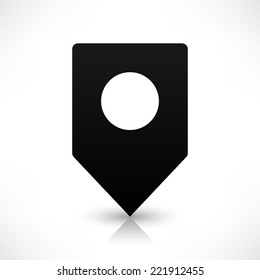 Black empty square map pins sign location icon with circular blank copy space and gray shadow, reflection on white background in flat style. Vector illustration web design element in 8 eps