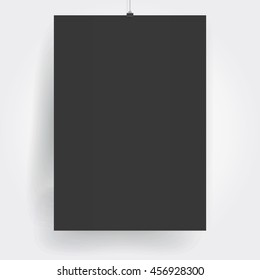 Black Empty Square Poster Card On Gray Background. A4 Size. Letterhead, Paper, Fold, Sheet, Blank, Empty Document,  Vector eps-10.