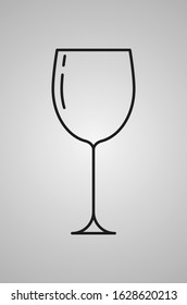 Black empty wine glass outline icon. Grey background. Alcoholic beverage.  Fragile icon.