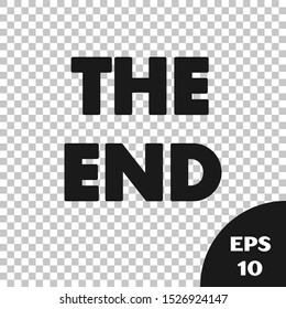 Black The End handwritten inscription icon isolated on transparent background. Closing movie frame. Movie ending screen.  Vector Illustration
