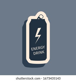 Black Energy drink icon isolated on grey background. Long shadow style. Vector Illustration