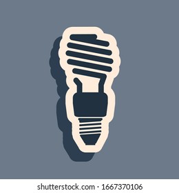 Schwarze Energiesparlampen Symbol einzeln auf grauem Hintergrund. Lange Schattenstil. Vektorillustration-Illustration
