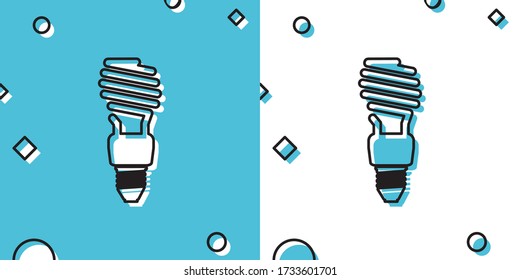 Black Energy saving light bulb icon isolated on blue and white background. Random dynamic shapes. Vector Illustration