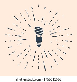 Black Energy saving light bulb icon isolated on beige background. Abstract circle random dots. Vector Illustration