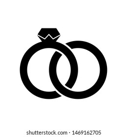 Black engagement rings vector icon. Illustration of engagement rings symbol isolated on white background