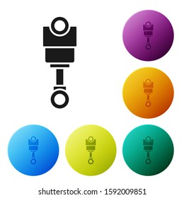 Black Engine piston icon isolated on white background. Car engine piston sign. Set icons colorful circle buttons. Vector Illustration