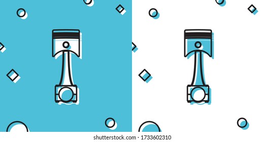 Schwarzes Kolbensymbol auf blau-weißem Hintergrund isoliert. Kolbenschild für Kraftfahrzeuge. Zufällige dynamische Formen. Vector Illustration