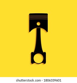 Black Engine piston icon isolated on yellow background. Car engine piston sign. Long shadow style. Vector.