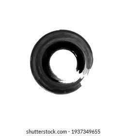 Black enso symbol vector illustration.Stroke Round Shape.Original Freestyle Ring. Hand Painted Brush Stroke Circle.Chinese Oriental Circle. Enso sign isolated on white.