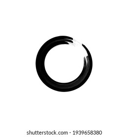 Black enso symbol vector illustration.Stroke Round Shape.Original Freestyle Ring. Hand Painted Brush Stroke Circle.Chinese Oriental Circle. Enso sign isolated on white.