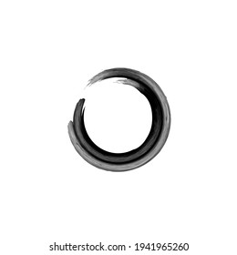 Black enso symbol vector illustration.Stroke Round Shape.Original Freestyle Ring. Hand Painted Brush Stroke Circle.Chinese Oriental Circle. Enso sign isolated on white.