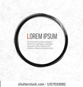 Black enso zen circle on white background with place for your text.