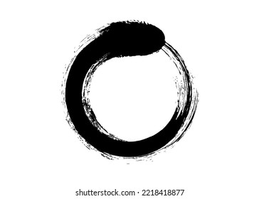 Black enso zen circle on white background. Round logo icon in art paint brush style graphic design. Vector illustration isolated