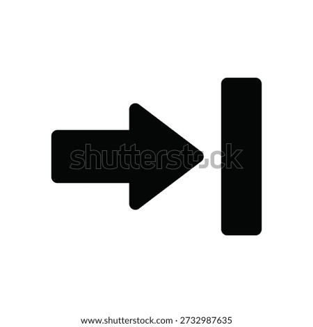 Black entry or sign-in icon; featuring a bold right-pointing arrow moving toward a vertical bar, signifying login, door entry, or system access procedures for user interface navigation
