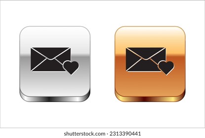 Sobre negro con icono del 8 de marzo aislado en fondo blanco. Mensaje amor. Carta de amor y romance. Día Internacional de la Mujer Feliz. Botón cuadrado de oro plateado. Ilustración vectorial