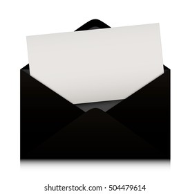 Black envelope with blank card. Vector design.