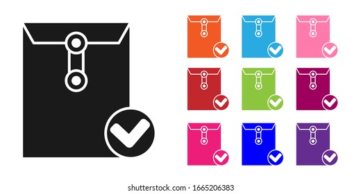 Black Envelope and check mark icon isolated on white background. Successful e-mail delivery, email delivery confirmation. Set icons colorful. Vector Illustration