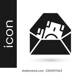 Black Envelope with coin dollar symbol icon isolated on white background. Salary increase, money payroll, compensation income.  Vector