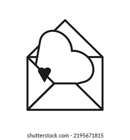 black envelope with heart icon. Business concept. Email icon. Communication, internet concept. Vector illustration. stock image.