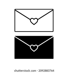 Black envelope and heart icon on a white background.